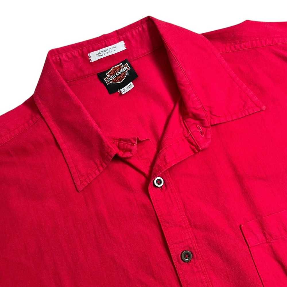 Vintage Harley Davidson Mens 2XL Red Graphic Print Button Up Shirt READ Made USA